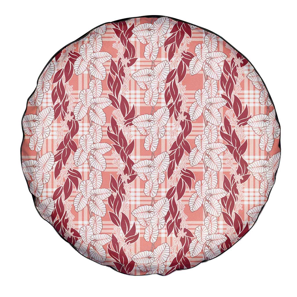 Hawaii Ti Leaf Maile Tuberose Lei Spare Tire Cover With Hanalei Leaf Red