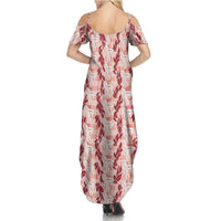 Hawaii Ti Leaf Maile Tuberose Lei Summer Maxi Dress With Hanalei Leaf Red