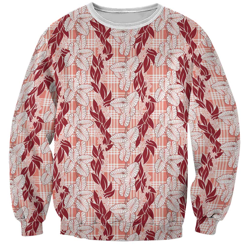 Hawaii Ti Leaf Maile Tuberose Lei Sweatshirt With Hanalei Leaf Red