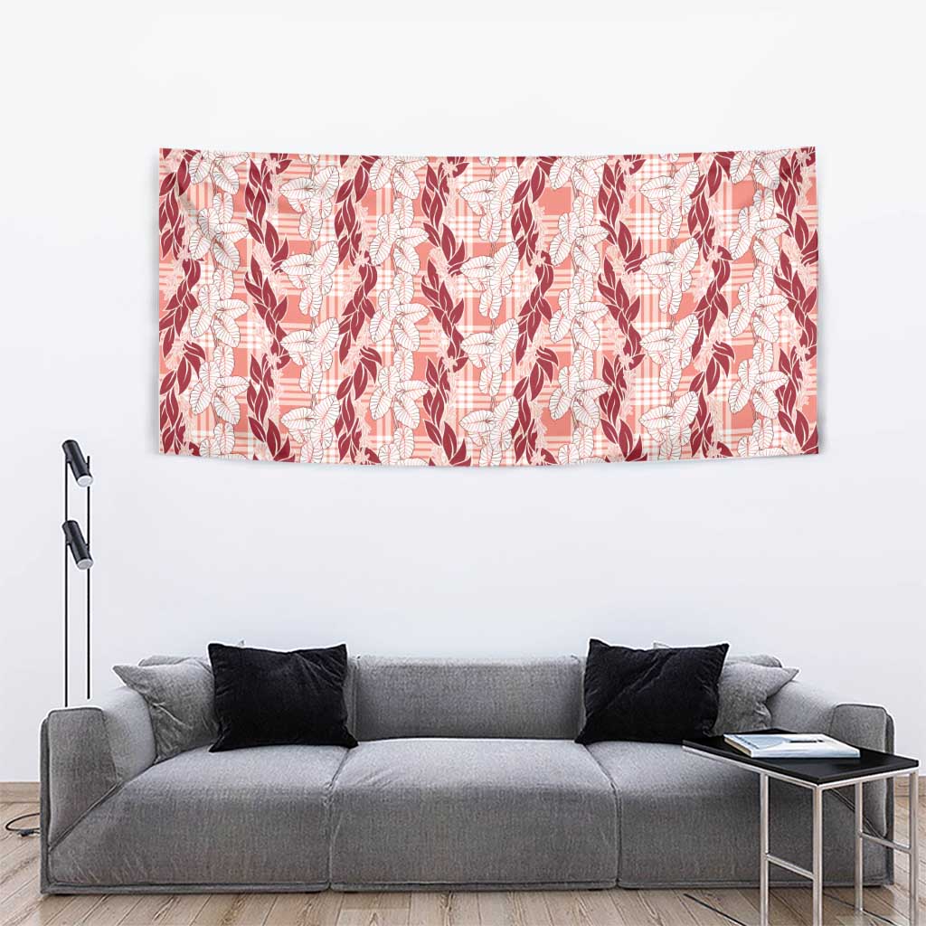Hawaii Ti Leaf Maile Tuberose Lei Tapestry With Hanalei Leaf Red
