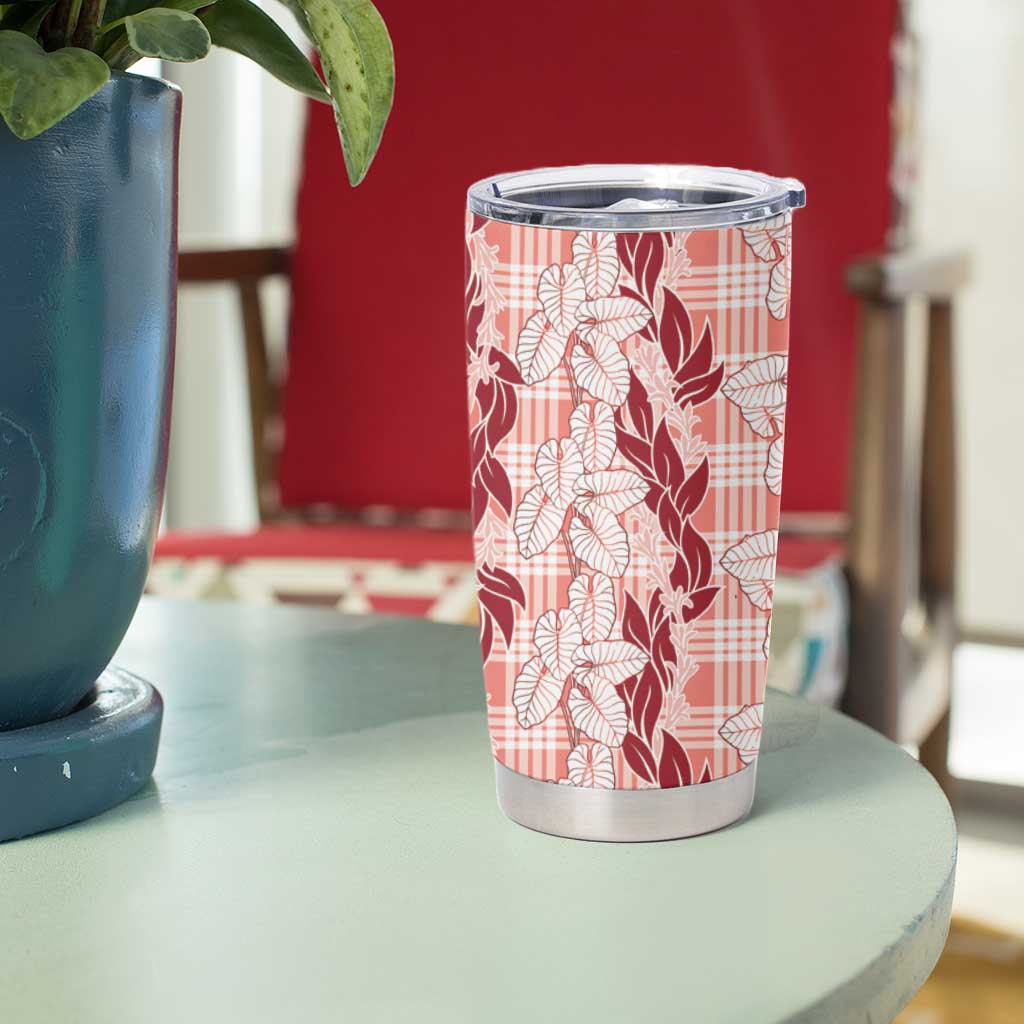Hawaii Ti Leaf Maile Tuberose Lei Tumbler Cup With Hanalei Leaf Red