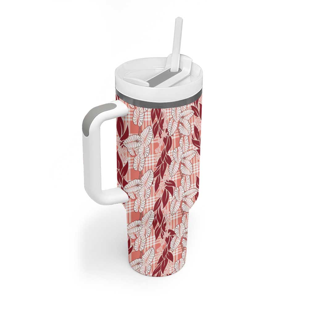 Hawaii Ti Leaf Maile Tuberose Lei Tumbler With Handle With Hanalei Leaf Red