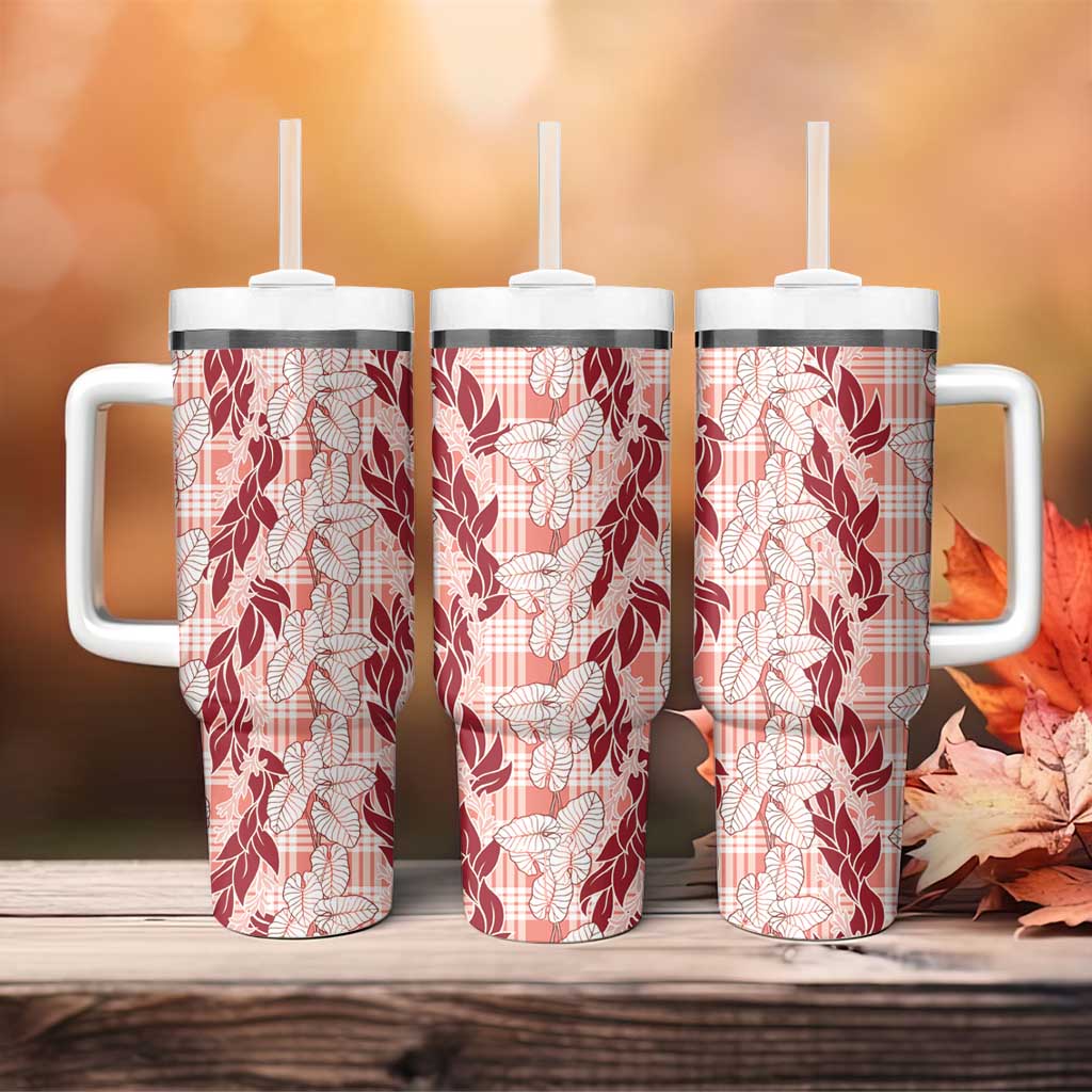 Hawaii Ti Leaf Maile Tuberose Lei Tumbler With Handle With Hanalei Leaf Red