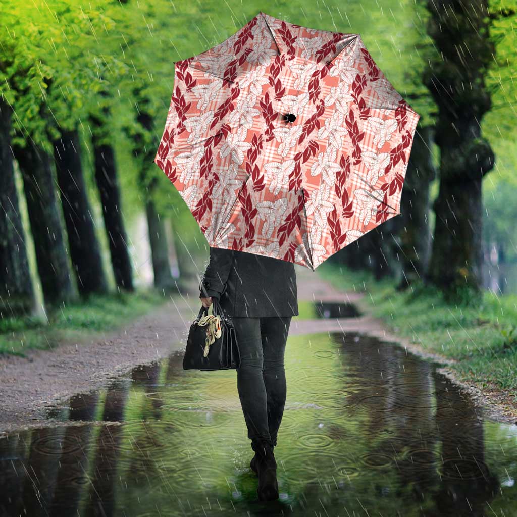 Hawaii Ti Leaf Maile Tuberose Lei Umbrella With Hanalei Leaf Red