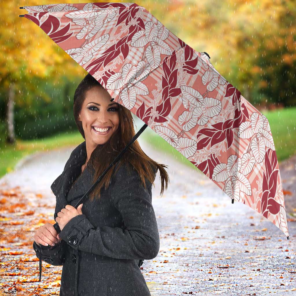 Hawaii Ti Leaf Maile Tuberose Lei Umbrella With Hanalei Leaf Red