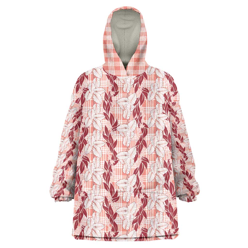 Hawaii Ti Leaf Maile Tuberose Lei Wearable Blanket Hoodie With Hanalei Leaf Red
