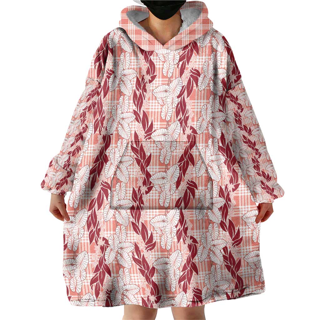 Hawaii Ti Leaf Maile Tuberose Lei Wearable Blanket Hoodie With Hanalei Leaf Red