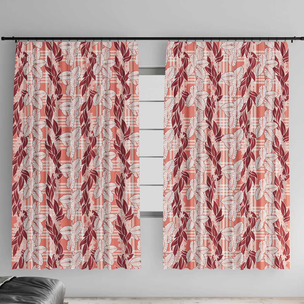 Hawaii Ti Leaf Maile Tuberose Lei Window Curtain With Hanalei Leaf Red
