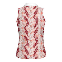 Hawaii Ti Leaf Maile Tuberose Lei Women Sleeveless Polo Shirt With Hanalei Leaf Red