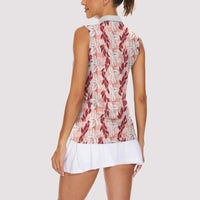 Hawaii Ti Leaf Maile Tuberose Lei Women Sleeveless Polo Shirt With Hanalei Leaf Red