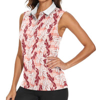 Hawaii Ti Leaf Maile Tuberose Lei Women Sleeveless Polo Shirt With Hanalei Leaf Red