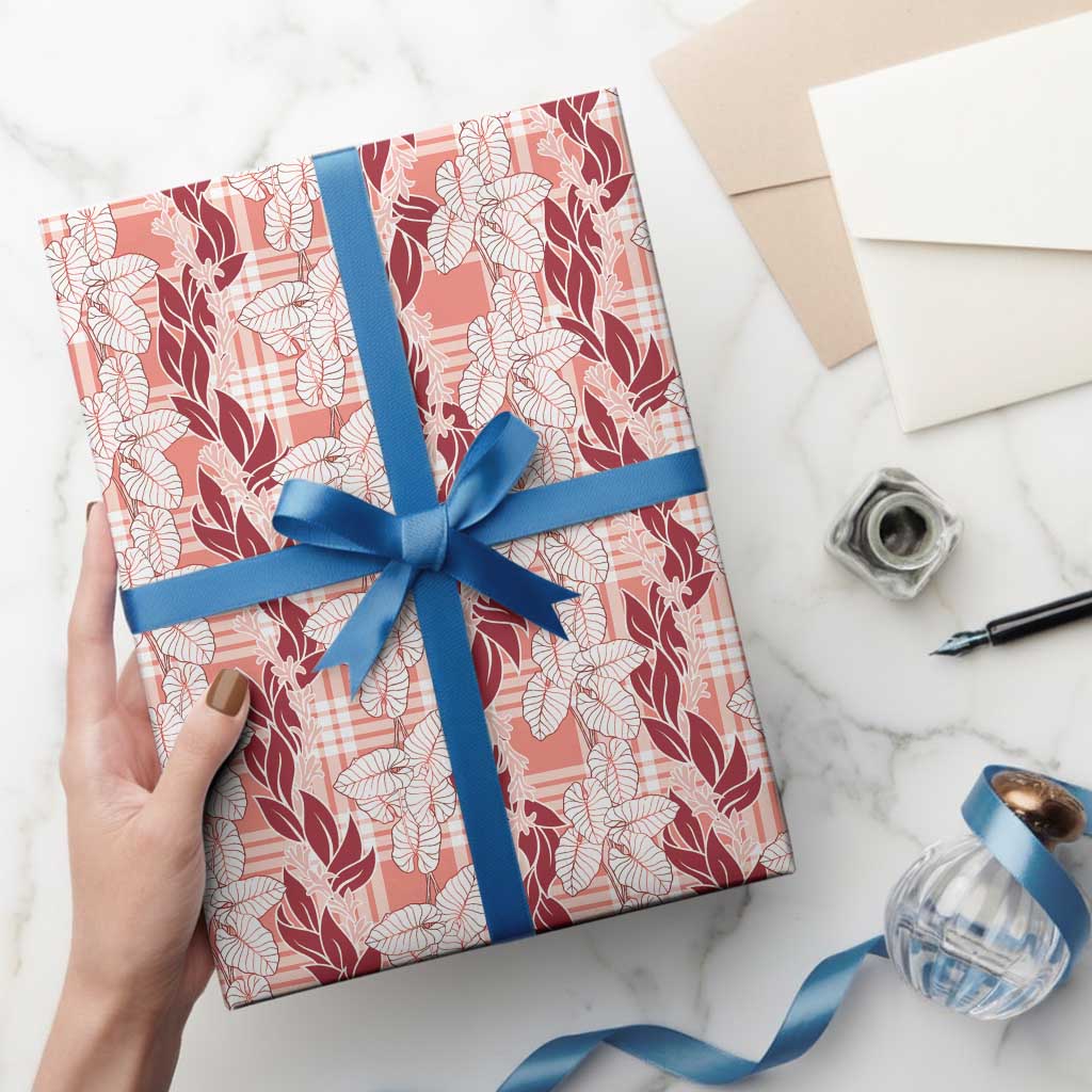 Hawaii Ti Leaf Maile Tuberose Lei Wrapping Paper With Hanalei Leaf Red
