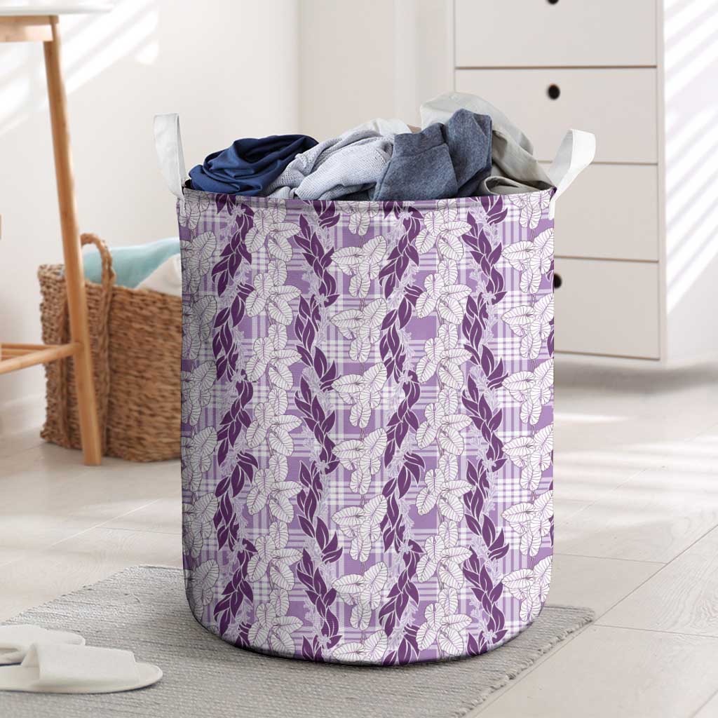Hawaii Ti Leaf Maile Tuberose Lei Laundry Basket With Hanalei Leaf Purple