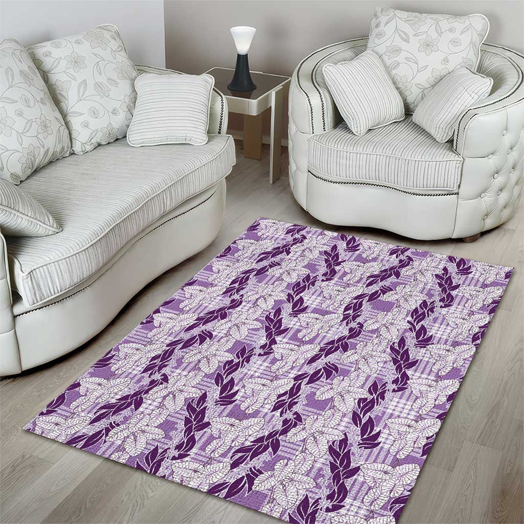 Hawaii Ti Leaf Maile Tuberose Lei Area Rug With Hanalei Leaf Purple