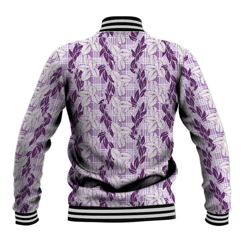Hawaii Ti Leaf Maile Tuberose Lei Baseball Jacket With Hanalei Leaf Purple