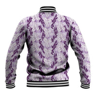 Hawaii Ti Leaf Maile Tuberose Lei Baseball Jacket With Hanalei Leaf Purple