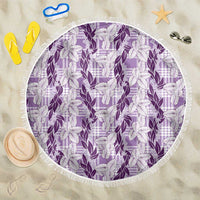 Hawaii Ti Leaf Maile Tuberose Lei Beach Blanket With Hanalei Leaf Purple