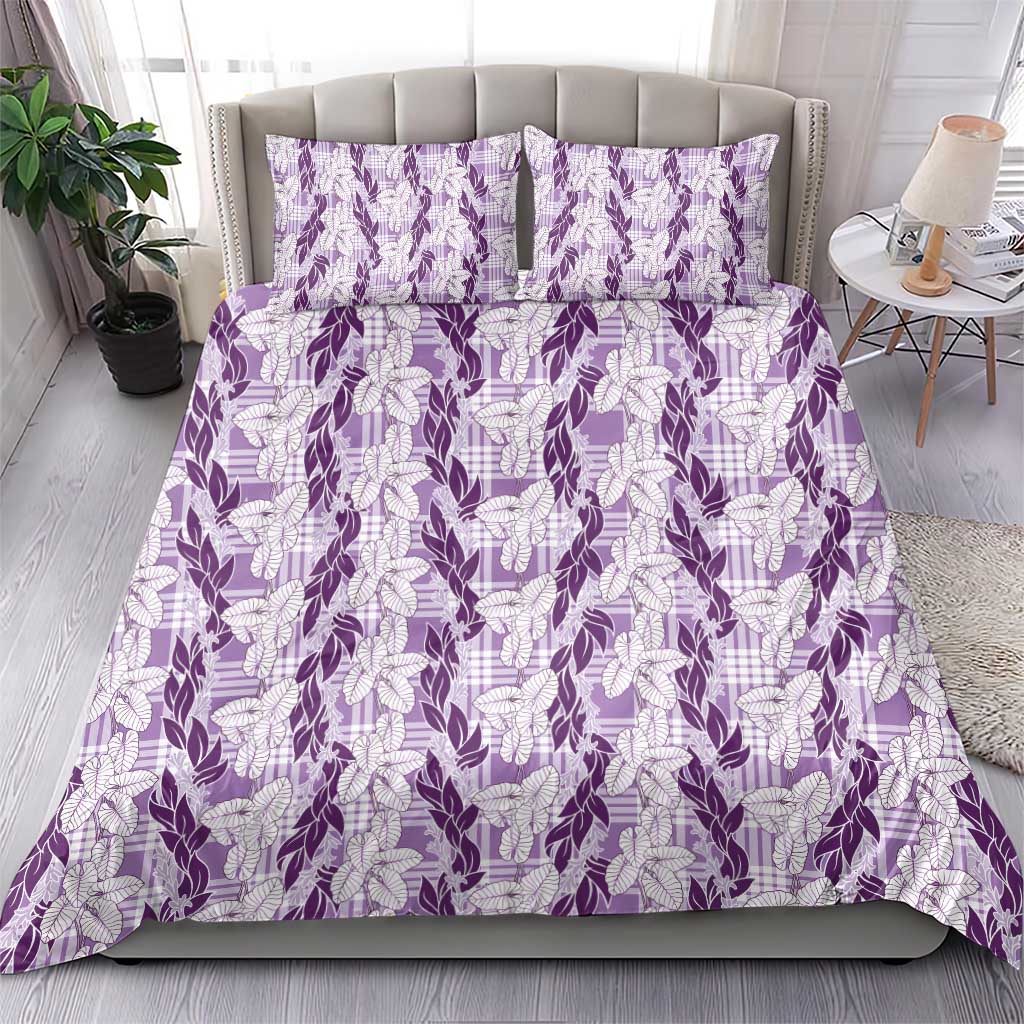 Hawaii Ti Leaf Maile Tuberose Lei Bedding Set With Hanalei Leaf Purple
