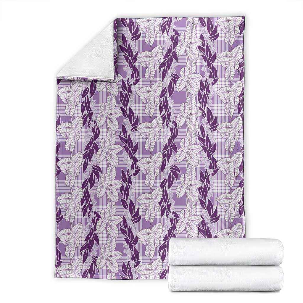 Hawaii Ti Leaf Maile Tuberose Lei Blanket With Hanalei Leaf Purple