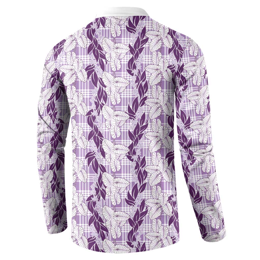 Hawaii Ti Leaf Maile Tuberose Lei Button Sweatshirt With Hanalei Leaf Purple