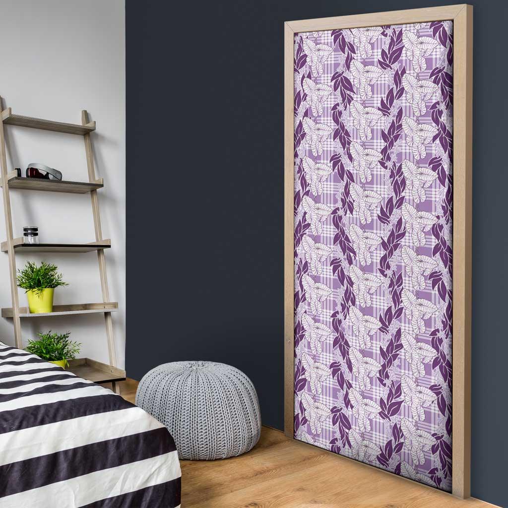 Hawaii Ti Leaf Maile Tuberose Lei Door Cover With Hanalei Leaf Purple