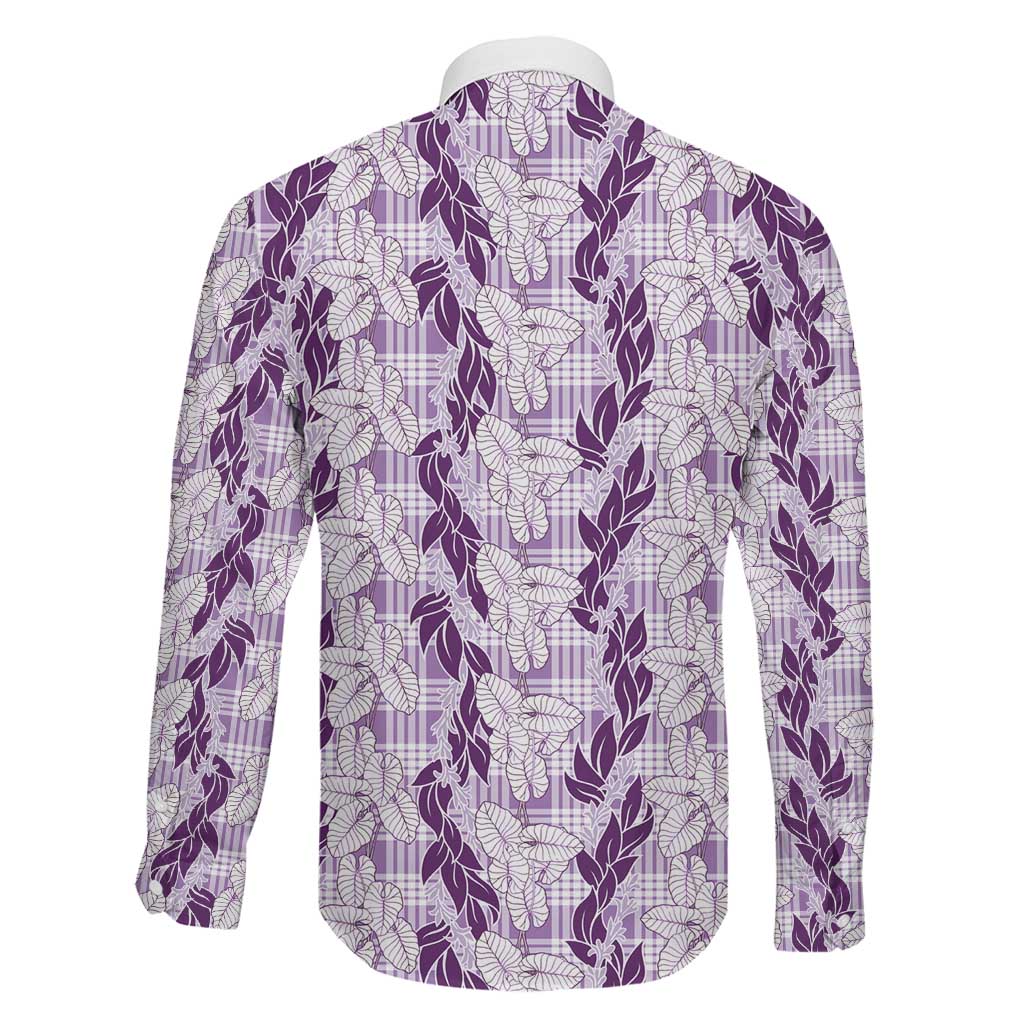 Hawaii Ti Leaf Maile Tuberose Lei Family Matching Mermaid Dress and Hawaiian Shirt With Hanalei Leaf Purple LT05 - Polynesian Pride