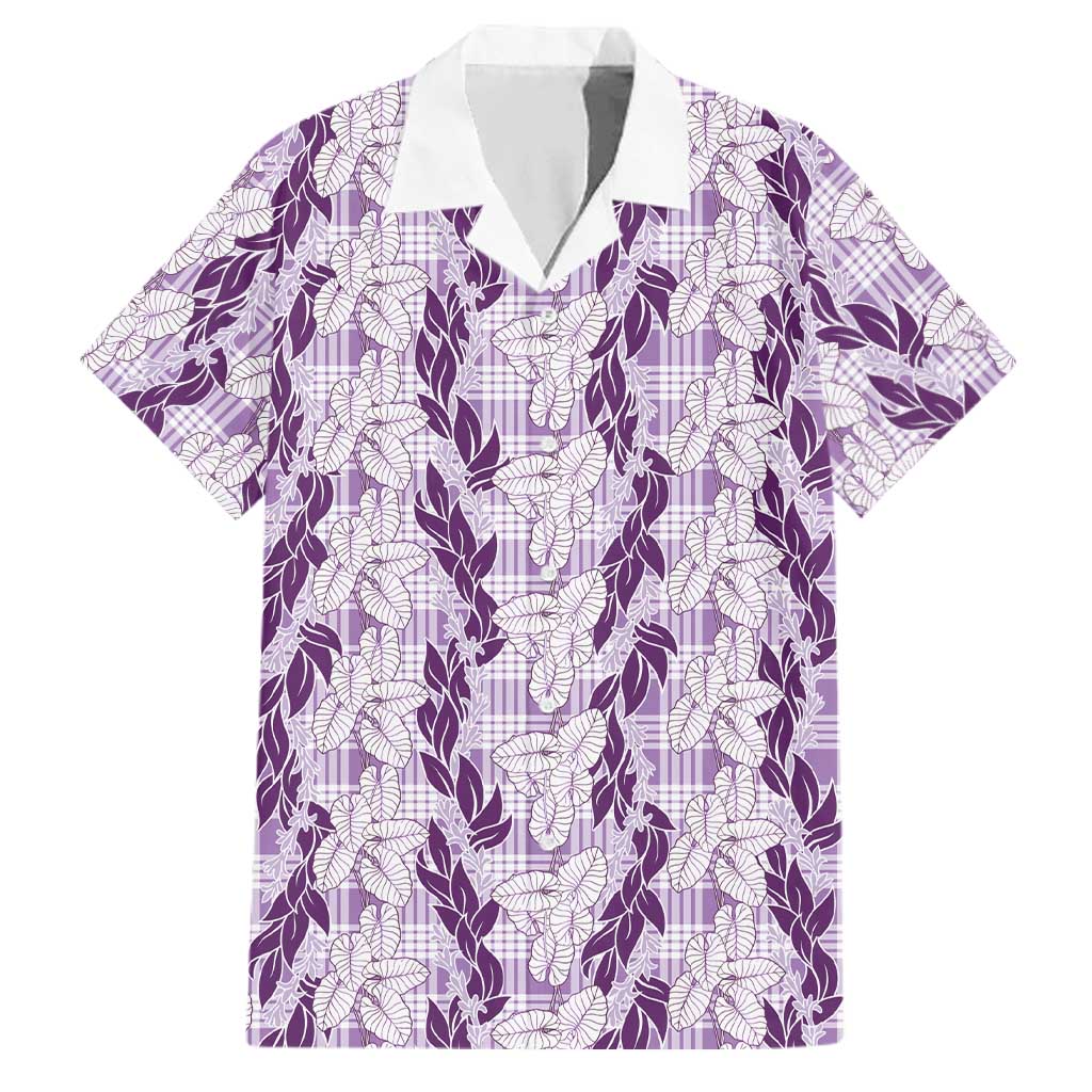 Hawaii Ti Leaf Maile Tuberose Lei Family Matching Off The Shoulder Long Sleeve Dress and Hawaiian Shirt With Hanalei Leaf Purple LT05 Dad's Shirt - Short Sleeve Purple - Polynesian Pride