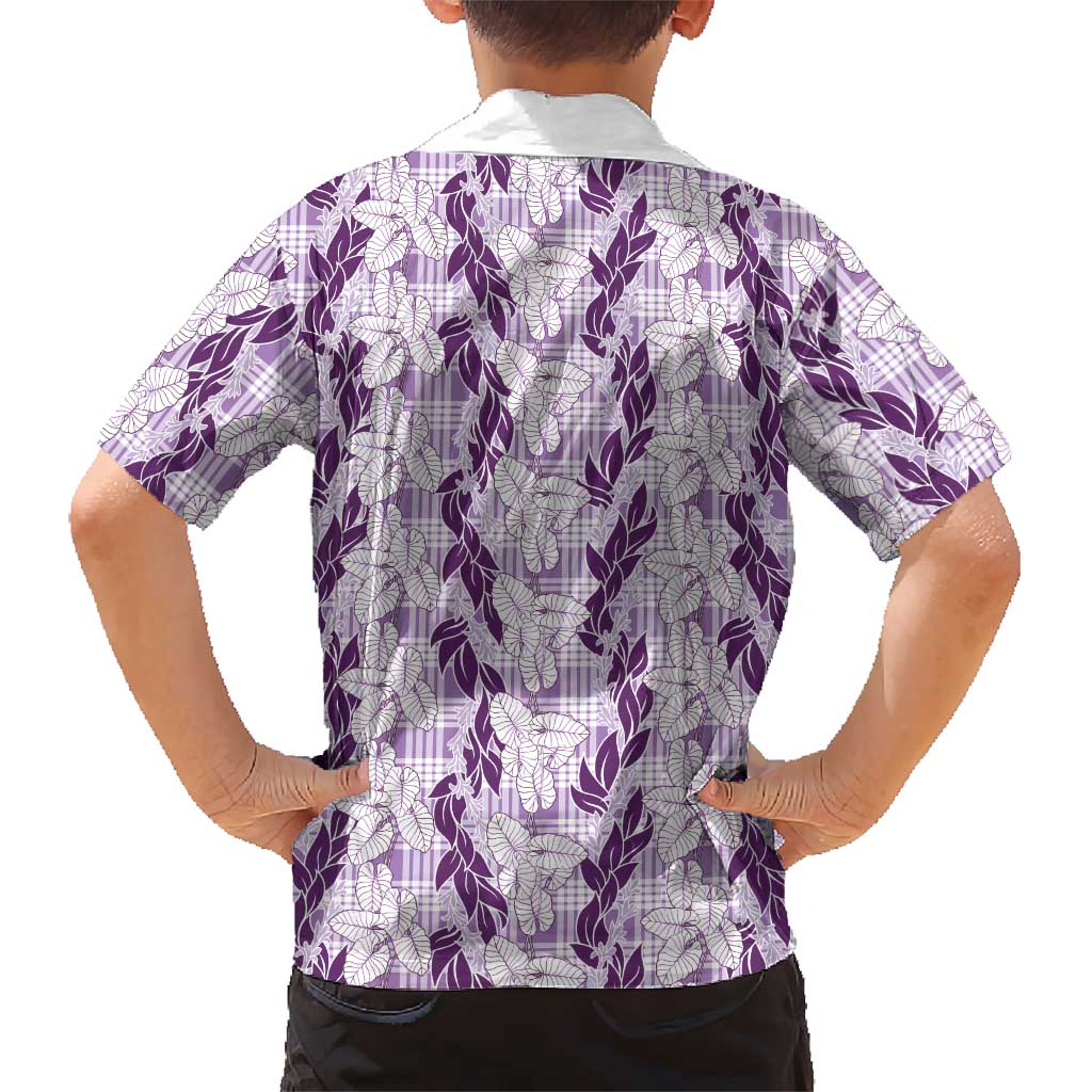 Hawaii Ti Leaf Maile Tuberose Lei Family Matching Off Shoulder Maxi Dress and Hawaiian Shirt With Hanalei Leaf Purple