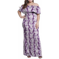 Hawaii Ti Leaf Maile Tuberose Lei Family Matching Off Shoulder Maxi Dress and Hawaiian Shirt With Hanalei Leaf Purple