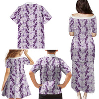 Hawaii Ti Leaf Maile Tuberose Lei Family Matching Puletasi and Hawaiian Shirt With Hanalei Leaf Purple