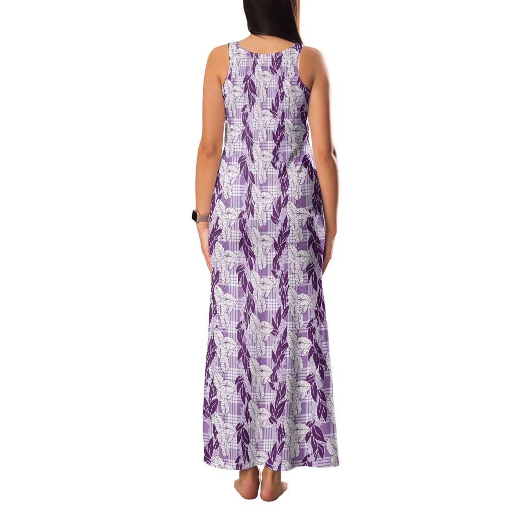 Hawaii Ti Leaf Maile Tuberose Lei Family Matching Tank Maxi Dress and Hawaiian Shirt With Hanalei Leaf Purple LT05 - Polynesian Pride