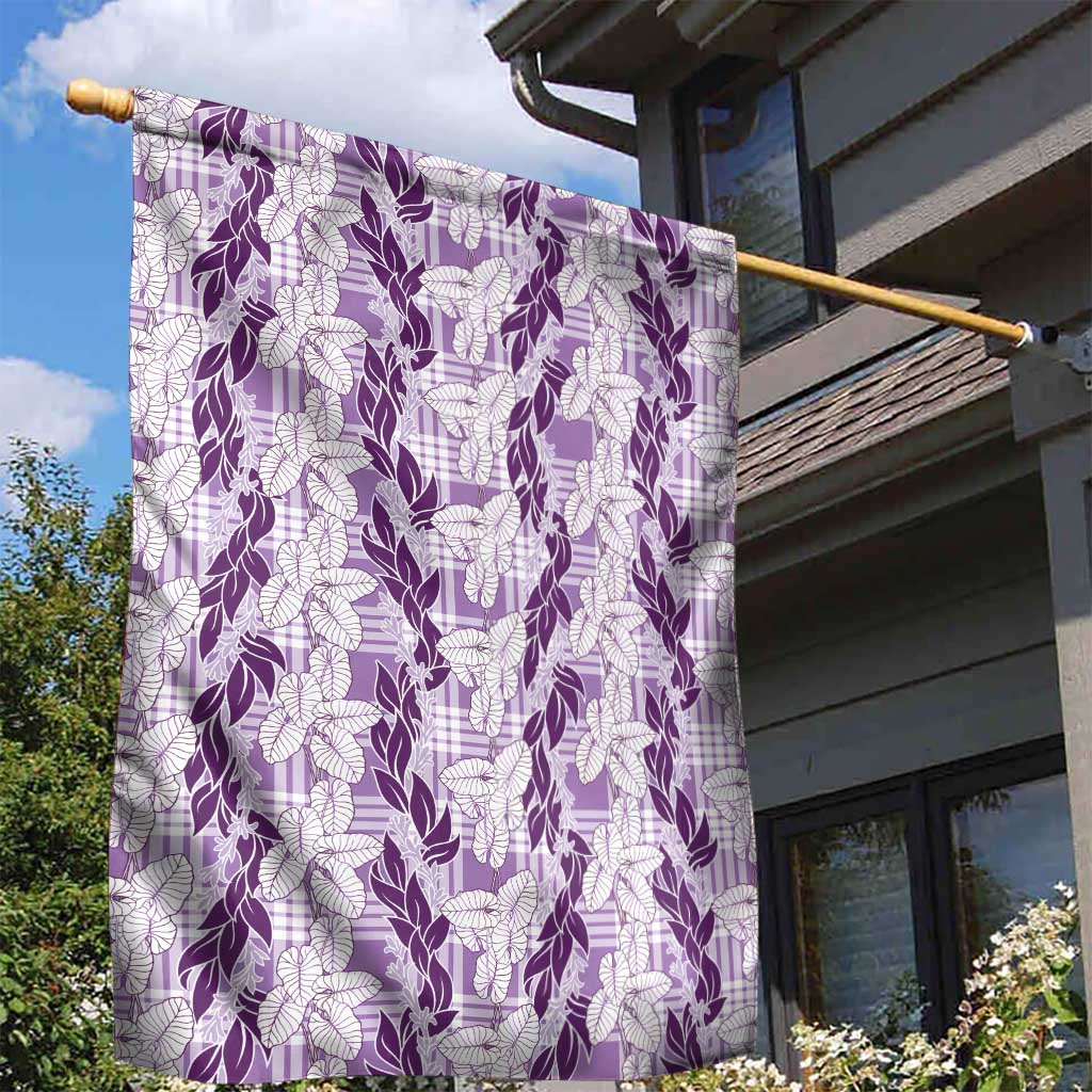 Hawaii Ti Leaf Maile Tuberose Lei Garden Flag With Hanalei Leaf Purple