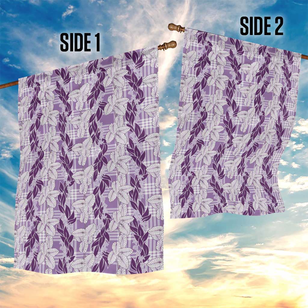 Hawaii Ti Leaf Maile Tuberose Lei Garden Flag With Hanalei Leaf Purple