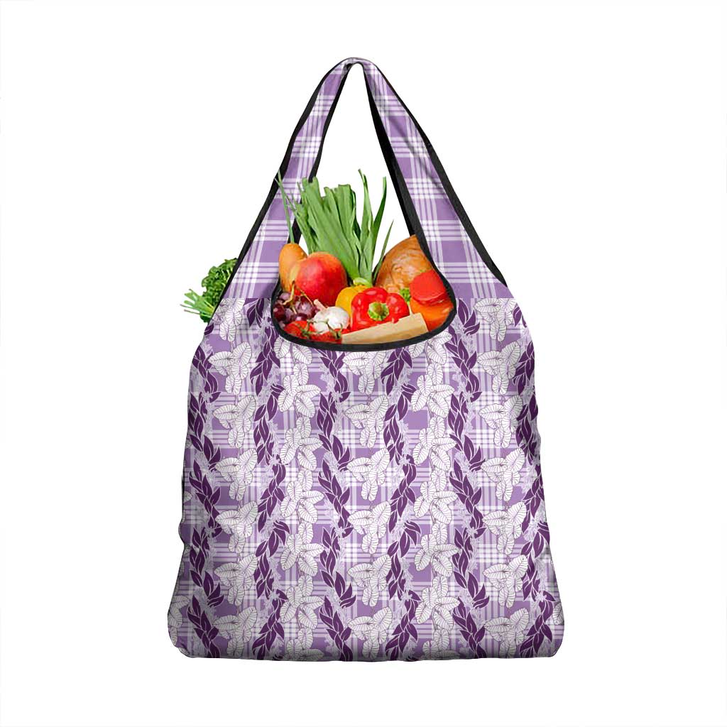 Hawaii Ti Leaf Maile Tuberose Lei Grocery Bag With Hanalei Leaf Purple
