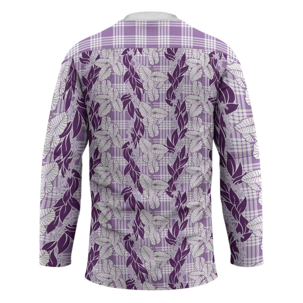Hawaii Ti Leaf Maile Tuberose Lei Hockey Jersey With Hanalei Leaf Purple
