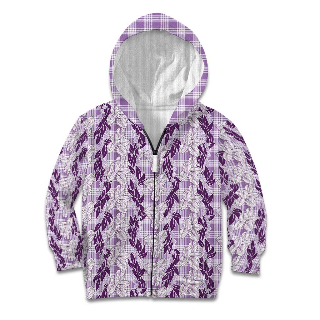 Hawaii Ti Leaf Maile Tuberose Lei Kid Hoodie With Hanalei Leaf Purple