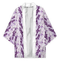 Hawaii Ti Leaf Maile Tuberose Lei Kimono With Hanalei Leaf Purple