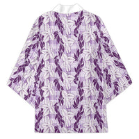 Hawaii Ti Leaf Maile Tuberose Lei Kimono With Hanalei Leaf Purple