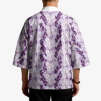 Hawaii Ti Leaf Maile Tuberose Lei Kimono With Hanalei Leaf Purple
