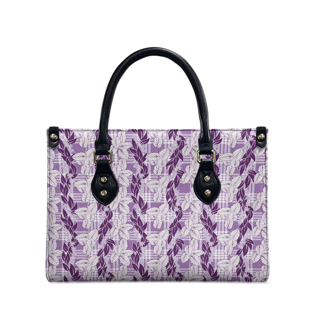 Hawaii Ti Leaf Maile Tuberose Lei Leather Bag With Hanalei Leaf Purple