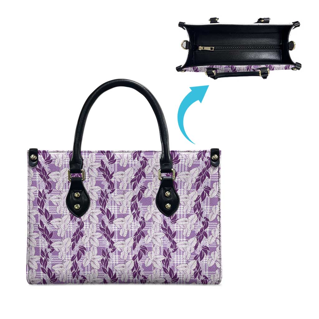 Hawaii Ti Leaf Maile Tuberose Lei Leather Bag With Hanalei Leaf Purple