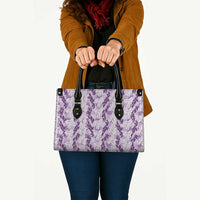 Hawaii Ti Leaf Maile Tuberose Lei Leather Bag With Hanalei Leaf Purple