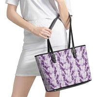 Hawaii Ti Leaf Maile Tuberose Lei Leather Tote Bag With Hanalei Leaf Purple