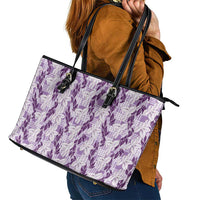 Hawaii Ti Leaf Maile Tuberose Lei Leather Tote Bag With Hanalei Leaf Purple