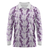 Hawaii Ti Leaf Maile Tuberose Lei Long Sleeve Polo Shirt With Hanalei Leaf Purple
