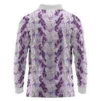 Hawaii Ti Leaf Maile Tuberose Lei Long Sleeve Polo Shirt With Hanalei Leaf Purple