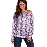 Hawaii Ti Leaf Maile Tuberose Lei Off Shoulder Sweater With Hanalei Leaf Purple