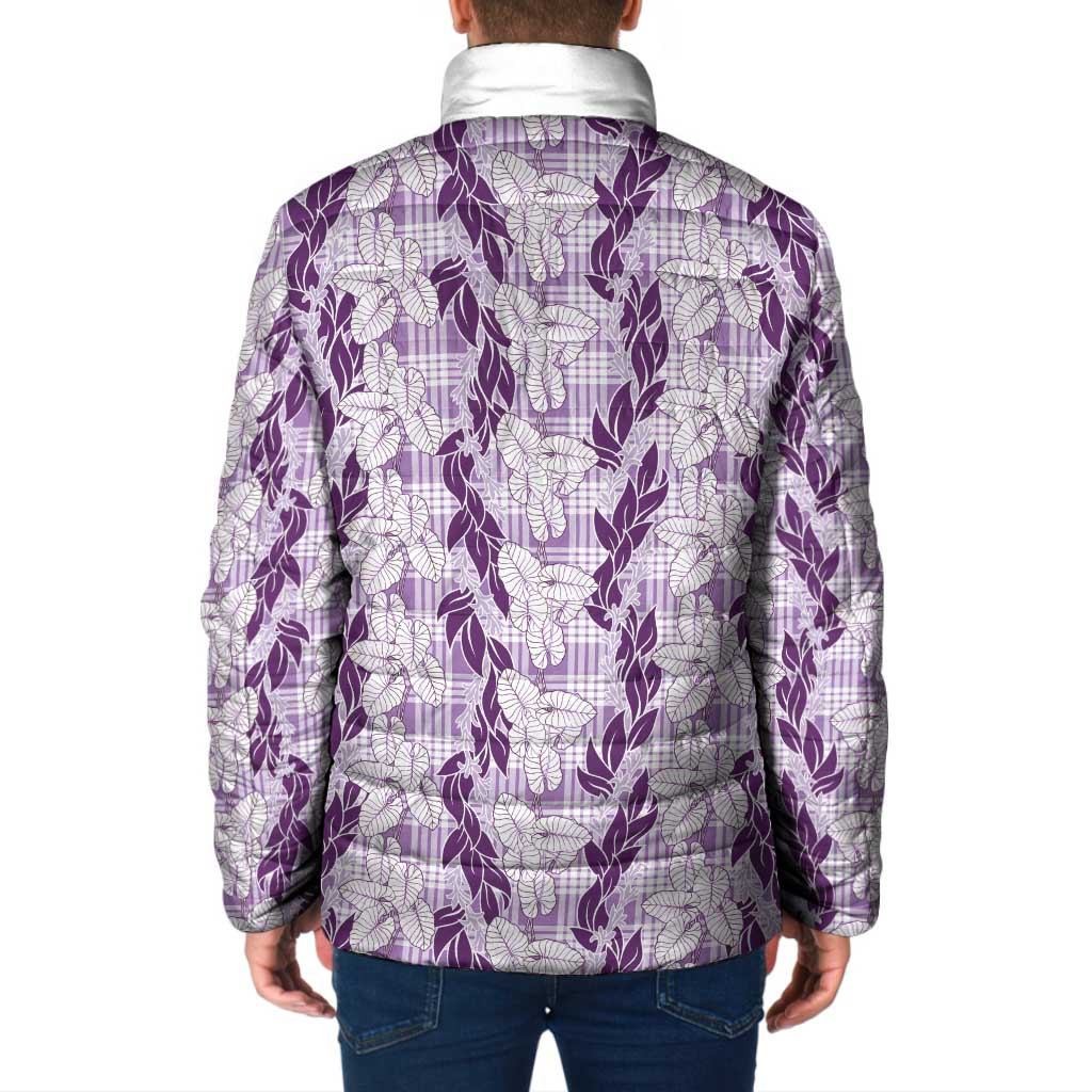 Hawaii Ti Leaf Maile Tuberose Lei Padded Jacket With Hanalei Leaf Purple