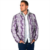 Hawaii Ti Leaf Maile Tuberose Lei Padded Jacket With Hanalei Leaf Purple