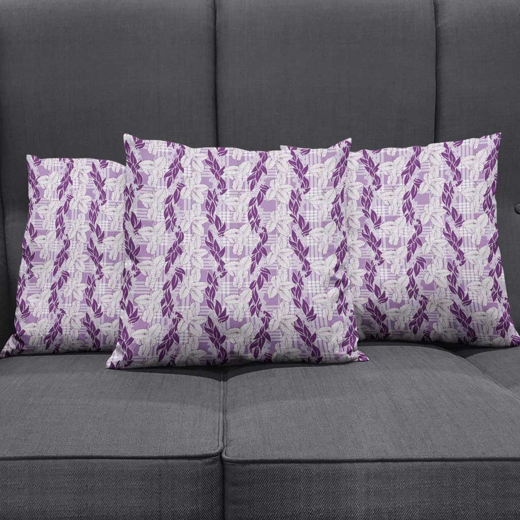 Hawaii Ti Leaf Maile Tuberose Lei Pillow Cover With Hanalei Leaf Purple